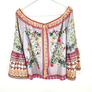 Umgee | Off The Shoulder Floral Blouse Gray Multicolor Medium